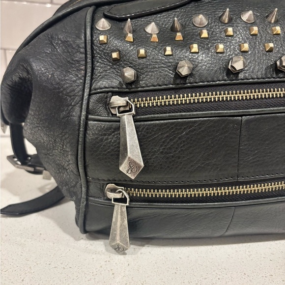 Amazing  Rare GOTH leather studded Black Bag Purse Sam Edelman Soft Roomy - Picture 2 of 9